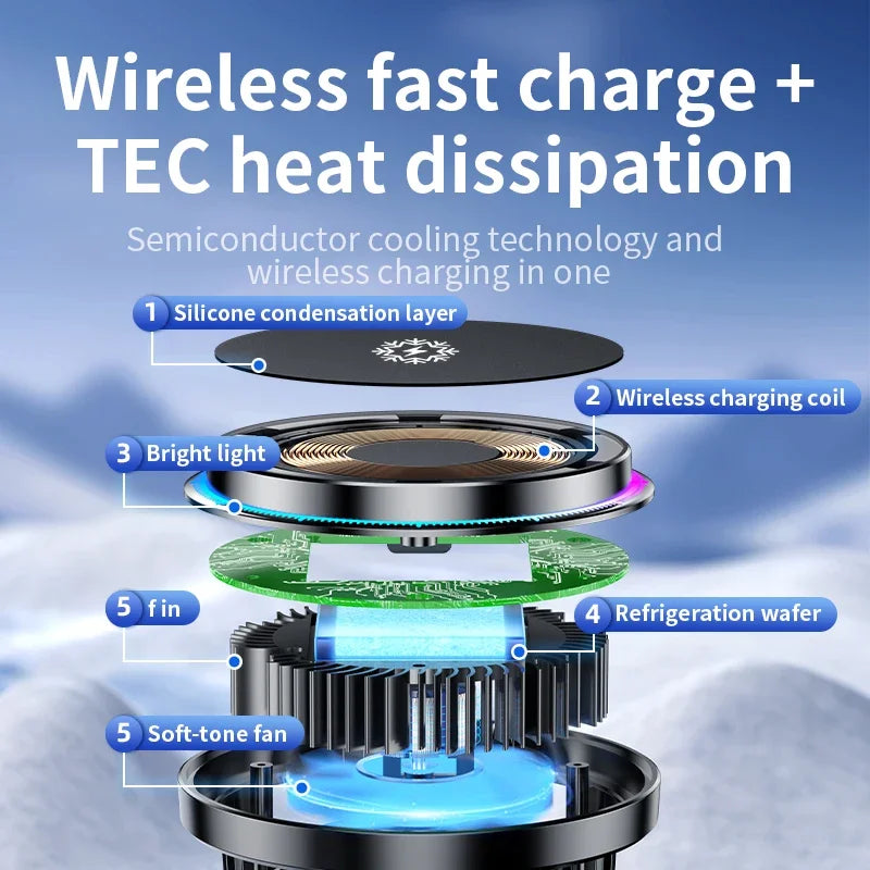 15W Magnetic Wireless Car Charger Mount with Cooling - image 3