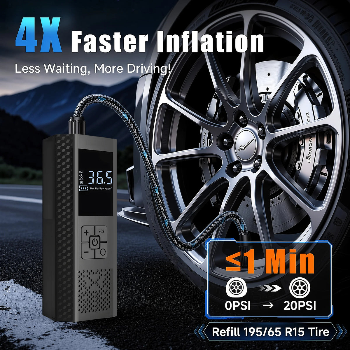 Portable Cordless Tyre Inflator, 150 PSI - image 2